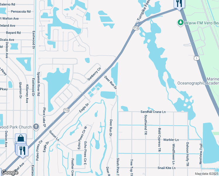 map of restaurants, bars, coffee shops, grocery stores, and more near 5747 Deer Run Drive in Fort Pierce