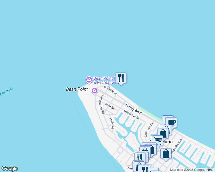 map of restaurants, bars, coffee shops, grocery stores, and more near 863 North Shore Drive in Anna Maria
