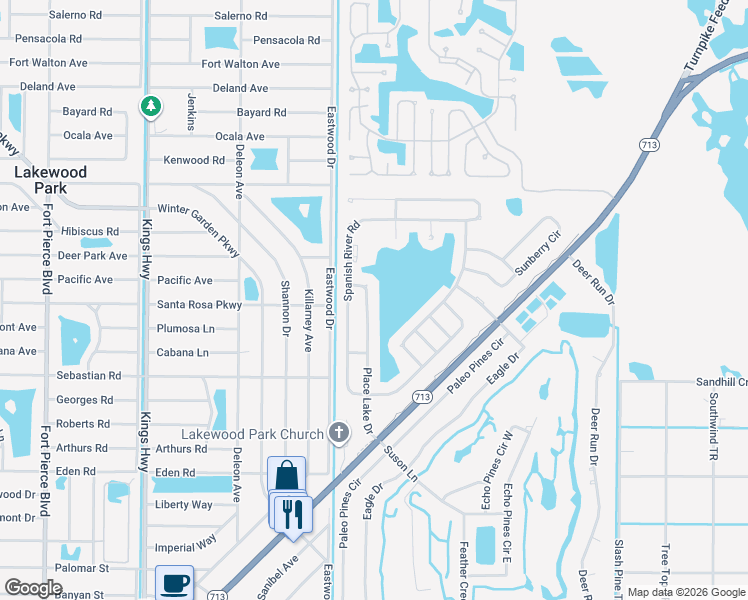 map of restaurants, bars, coffee shops, grocery stores, and more near 5722 Place Lake Drive in Fort Pierce