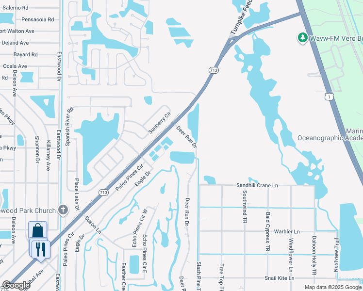 map of restaurants, bars, coffee shops, grocery stores, and more near 5747 Deer Run Drive in Fort Pierce