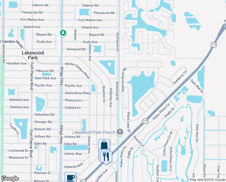 map of restaurants, bars, coffee shops, grocery stores, and more near 5706 Killarney Avenue in Fort Pierce