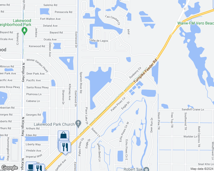 map of restaurants, bars, coffee shops, grocery stores, and more near 6108 Santa Margarito Drive in Fort Pierce