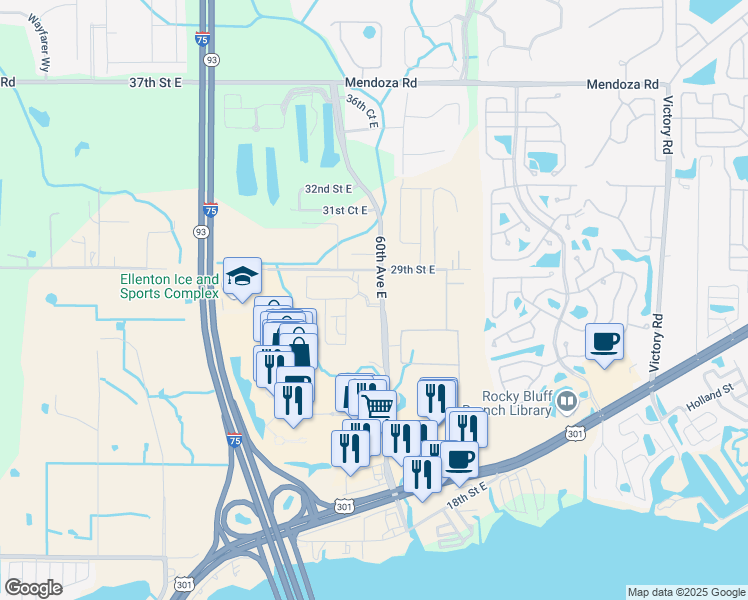 map of restaurants, bars, coffee shops, grocery stores, and more near 2647-2699 60th Ave E in Ellenton
