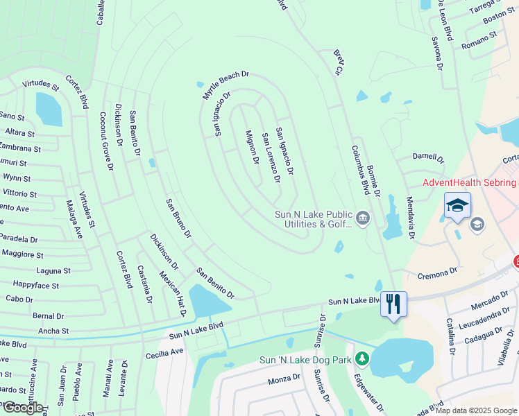 map of restaurants, bars, coffee shops, grocery stores, and more near 5003 San Ignacio Drive in Sebring