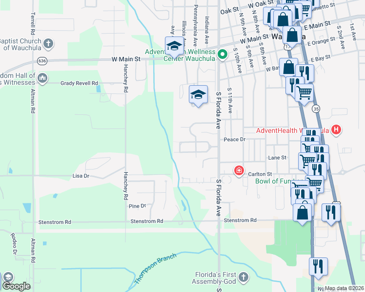 map of restaurants, bars, coffee shops, grocery stores, and more near 816 Hawaiian Drive in Wauchula