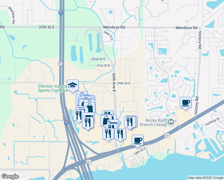 map of restaurants, bars, coffee shops, grocery stores, and more near 2647-2699 60th Ave E in Ellenton