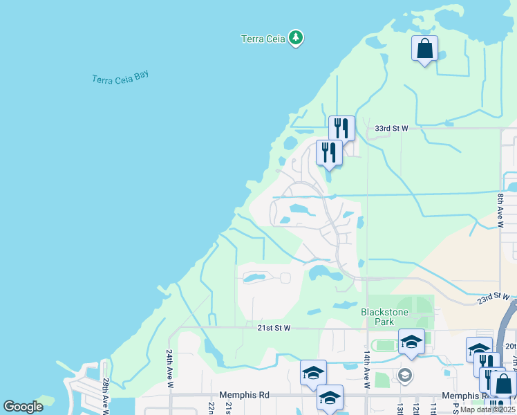 map of restaurants, bars, coffee shops, grocery stores, and more near 2806 Edgewater Lane in Palmetto