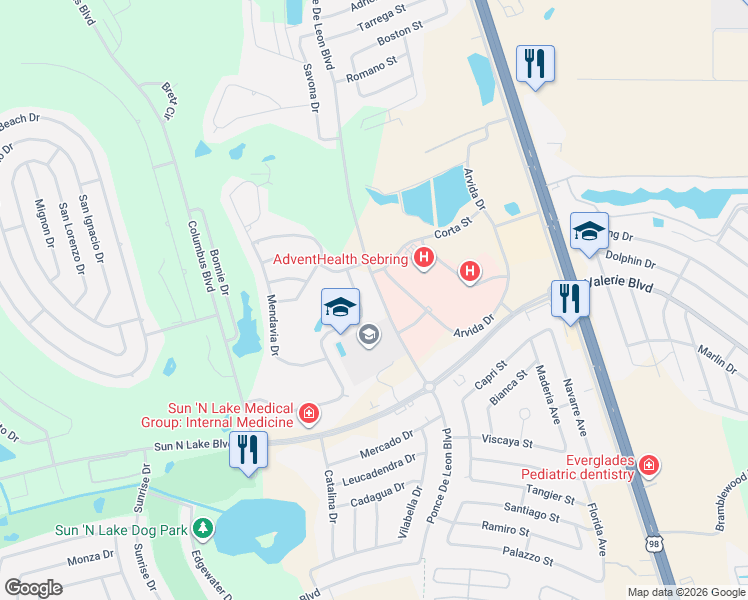 map of restaurants, bars, coffee shops, grocery stores, and more near 4443-4501 Cremona Dr in Sebring