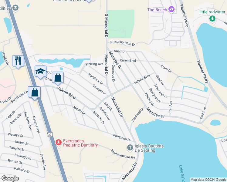 map of restaurants, bars, coffee shops, grocery stores, and more near 4749-4999 Memorial Dr in Sebring