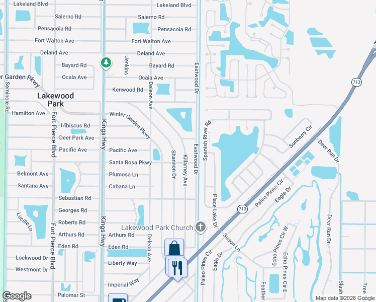 map of restaurants, bars, coffee shops, grocery stores, and more near 5706 Killarney Avenue in Fort Pierce
