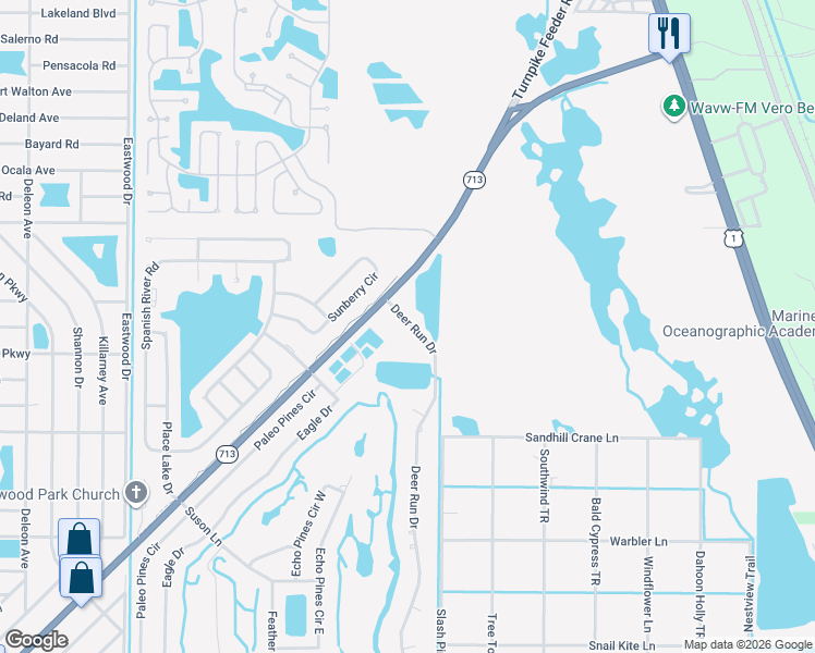 map of restaurants, bars, coffee shops, grocery stores, and more near 5804 Deer Run Drive in Fort Pierce