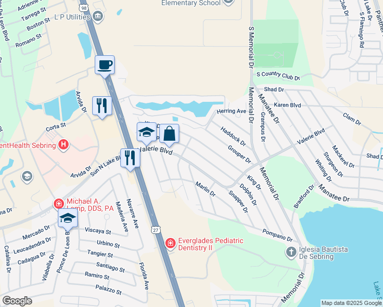 map of restaurants, bars, coffee shops, grocery stores, and more near 4901-4999 Perch Avenue in Sebring