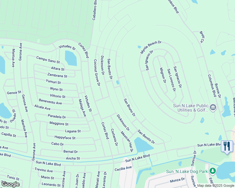 map of restaurants, bars, coffee shops, grocery stores, and more near 6832 San Bruno Drive in Sebring