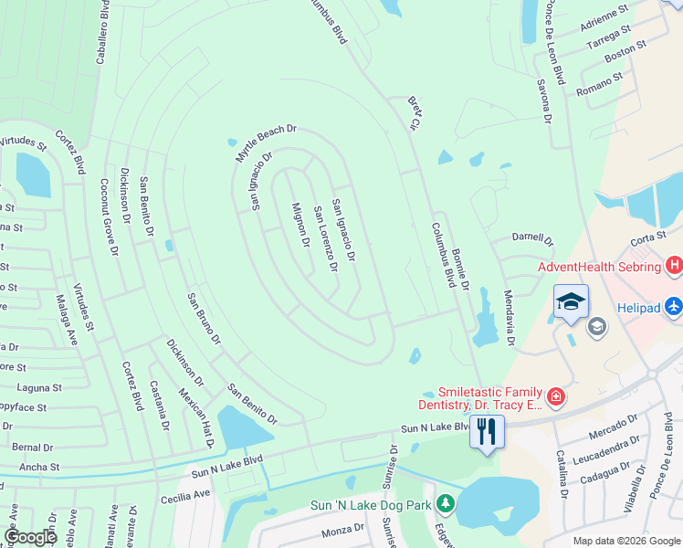 map of restaurants, bars, coffee shops, grocery stores, and more near 4530 San Lorenzo Drive in Sebring