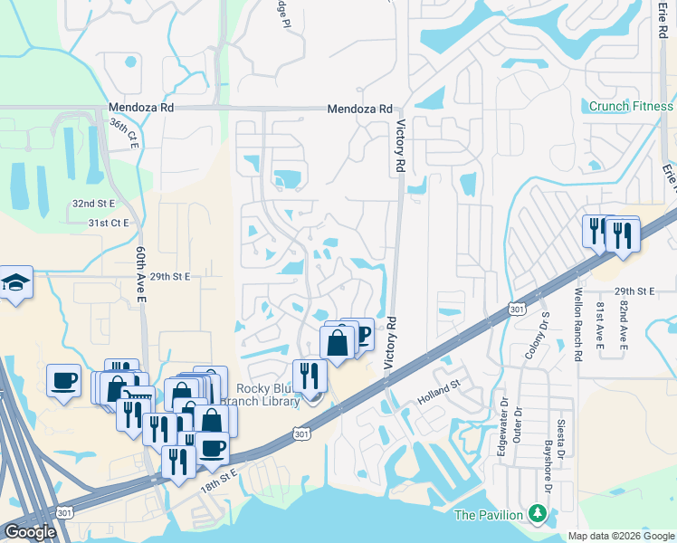 map of restaurants, bars, coffee shops, grocery stores, and more near 174 Osprey Cir in Ellenton
