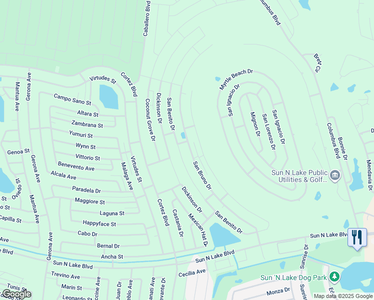 map of restaurants, bars, coffee shops, grocery stores, and more near 6832 San Bruno Drive in Sebring