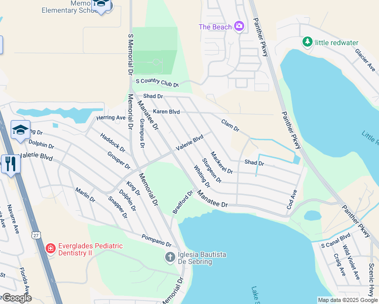 map of restaurants, bars, coffee shops, grocery stores, and more near 4832 Whiting Dr in Sebring