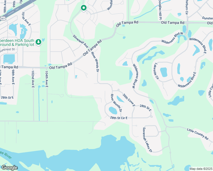 map of restaurants, bars, coffee shops, grocery stores, and more near 3013 River Woods Drive in Parrish