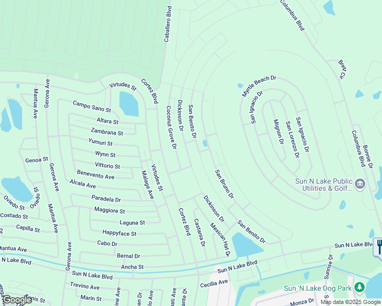 map of restaurants, bars, coffee shops, grocery stores, and more near Dickenson Dr in Sebring