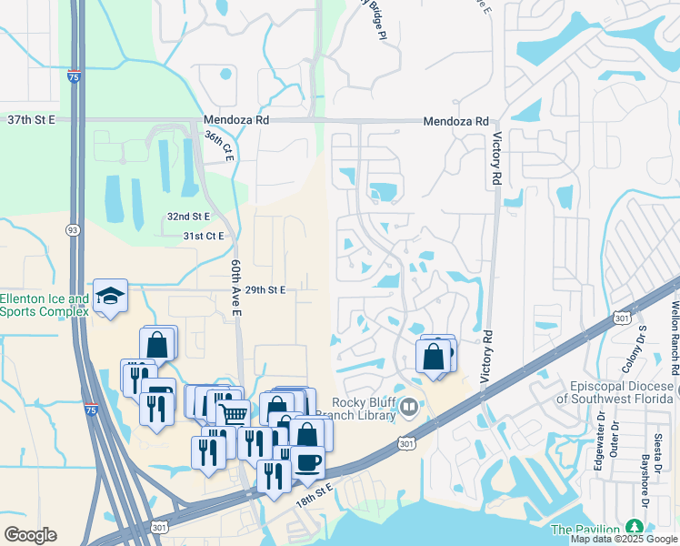 map of restaurants, bars, coffee shops, grocery stores, and more near 6861 Coconut Grove Circle in Ellenton