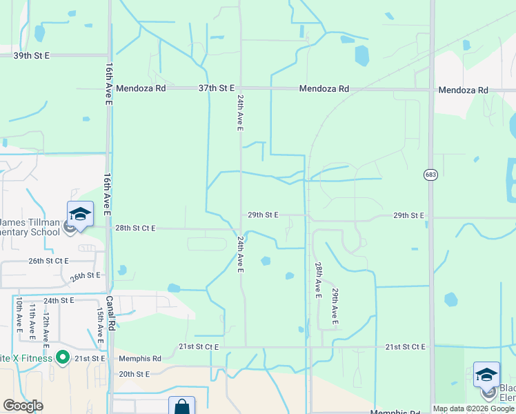 map of restaurants, bars, coffee shops, grocery stores, and more near 2514 29th Street East in Palmetto
