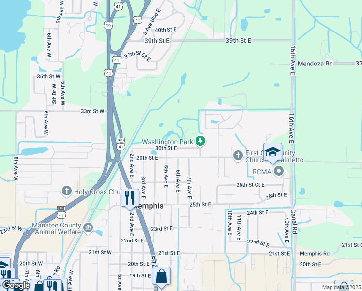 map of restaurants, bars, coffee shops, grocery stores, and more near 608 30th Street East in Palmetto