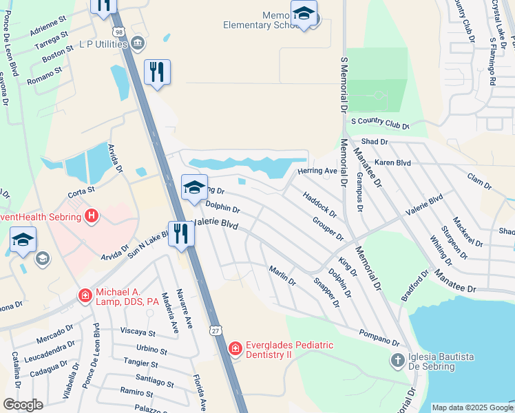 map of restaurants, bars, coffee shops, grocery stores, and more near 4901-4999 Perch Avenue in Sebring