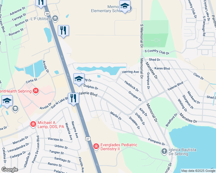 map of restaurants, bars, coffee shops, grocery stores, and more near 4999 Perch Avenue in Sebring
