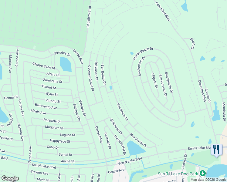 map of restaurants, bars, coffee shops, grocery stores, and more near 6832 San Bruno Drive in Sebring