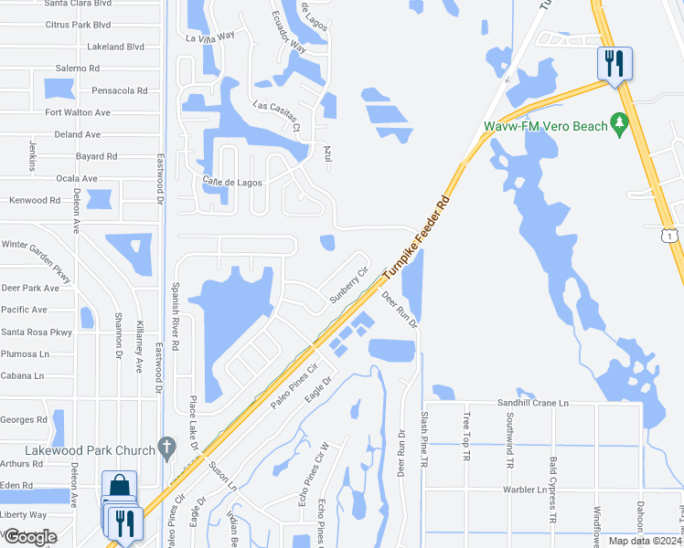 map of restaurants, bars, coffee shops, grocery stores, and more near 5634 Sunberry Circle in Fort Pierce