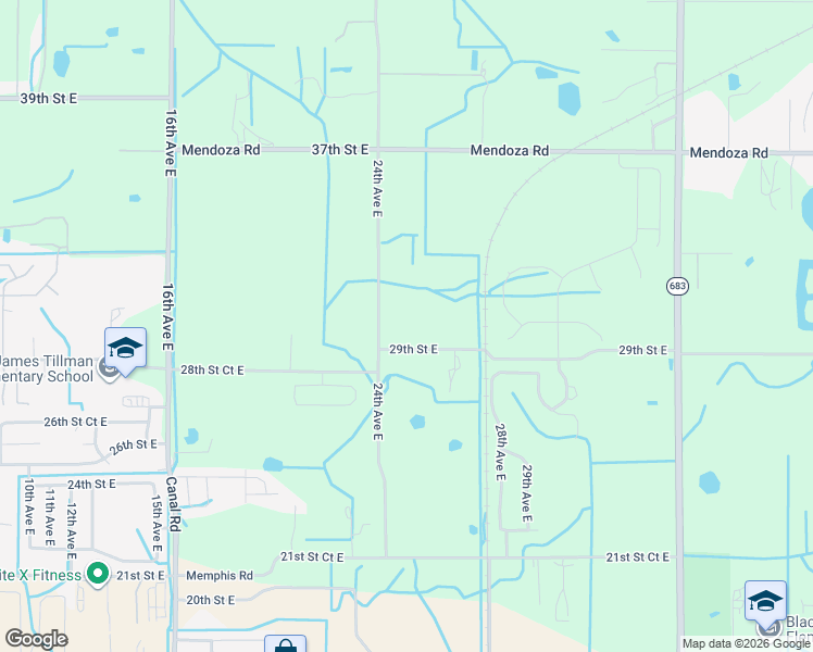 map of restaurants, bars, coffee shops, grocery stores, and more near 2514 29th Street East in Palmetto