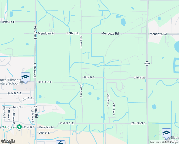 map of restaurants, bars, coffee shops, grocery stores, and more near 2514 29th Street East in Palmetto