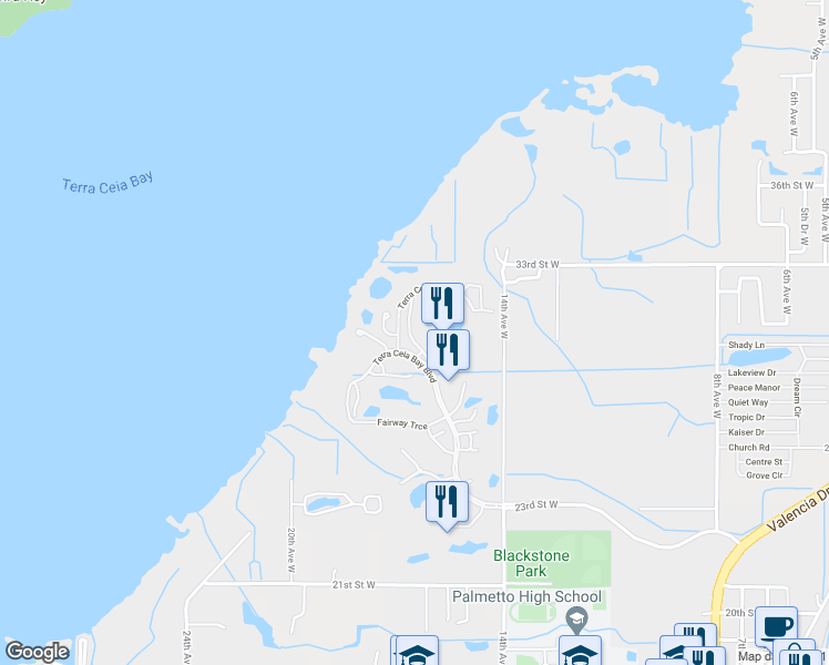 map of restaurants, bars, coffee shops, grocery stores, and more near 3012 Fiddlers Bend in Palmetto