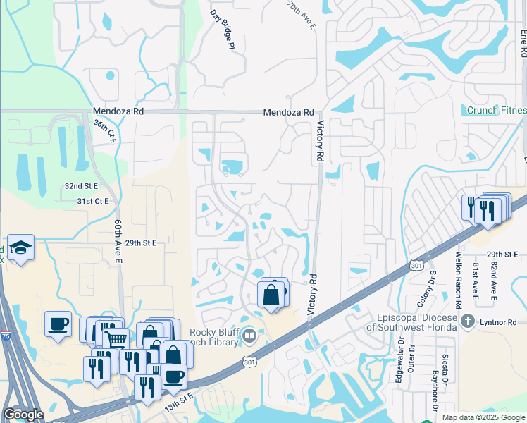 map of restaurants, bars, coffee shops, grocery stores, and more near 7017 King Palm Ct in Ellenton