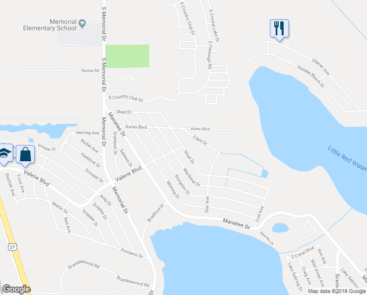 map of restaurants, bars, coffee shops, grocery stores, and more near 4874 Shad Drive in Sebring