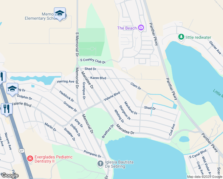 map of restaurants, bars, coffee shops, grocery stores, and more near 4904 Sturgeon Drive in Sebring