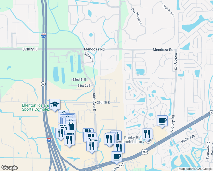 map of restaurants, bars, coffee shops, grocery stores, and more near 6102 29th Street East in Ellenton