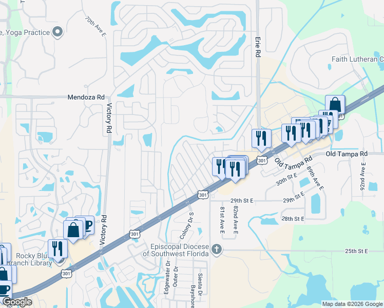 map of restaurants, bars, coffee shops, grocery stores, and more near 3314 Doreen Drive in Ellenton