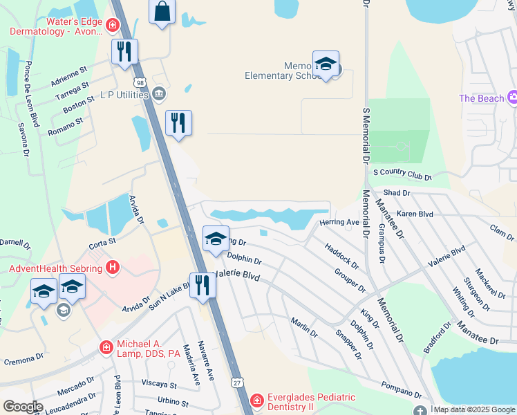 map of restaurants, bars, coffee shops, grocery stores, and more near 3514 King Drive in Sebring
