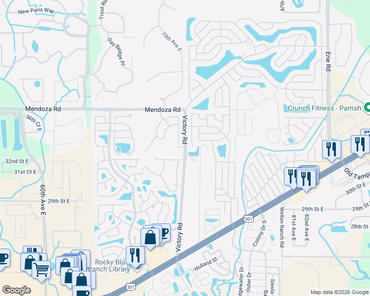 map of restaurants, bars, coffee shops, grocery stores, and more near 3403 71st Avenue East in Ellenton