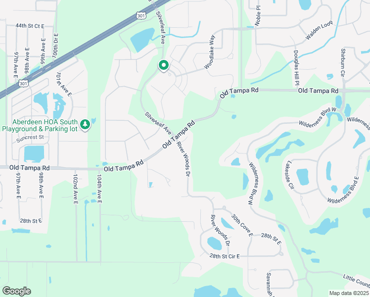 map of restaurants, bars, coffee shops, grocery stores, and more near 3404 River Woods Drive in Parrish