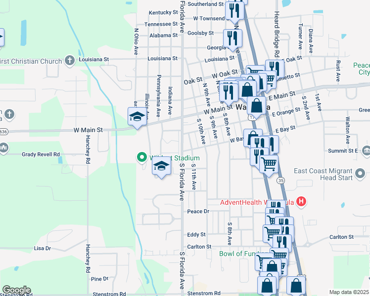 map of restaurants, bars, coffee shops, grocery stores, and more near 211 South Florida Avenue in Wauchula