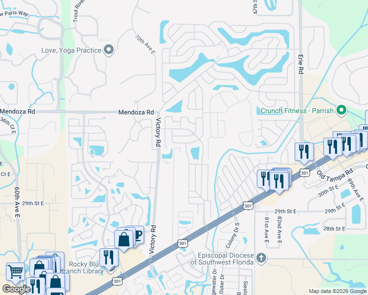 map of restaurants, bars, coffee shops, grocery stores, and more near 475 Sunset Circle South in Ellenton