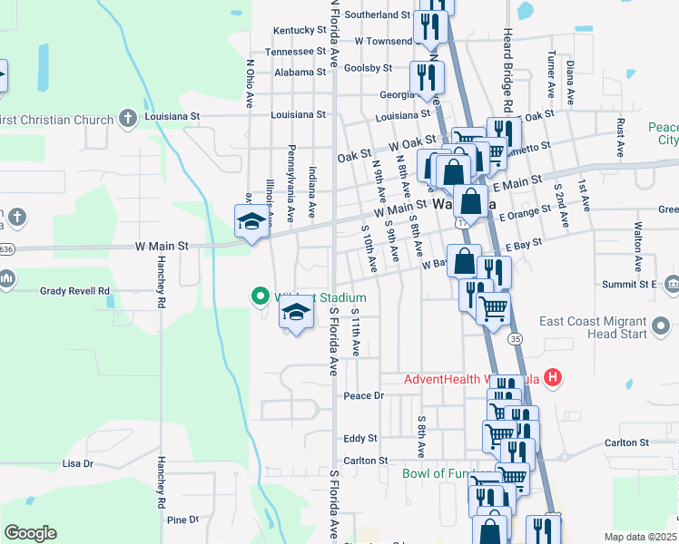 map of restaurants, bars, coffee shops, grocery stores, and more near 211 South Florida Avenue in Wauchula