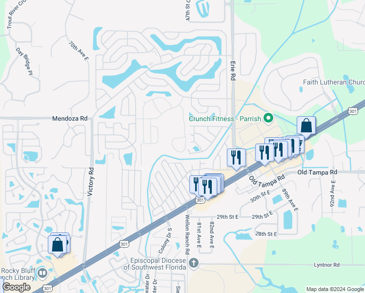 map of restaurants, bars, coffee shops, grocery stores, and more near 8006 Nancy Lane in Ellenton