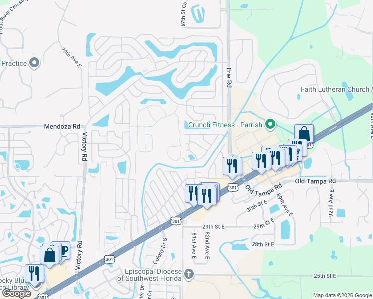 map of restaurants, bars, coffee shops, grocery stores, and more near 8102 Nancy Lane in Ellenton