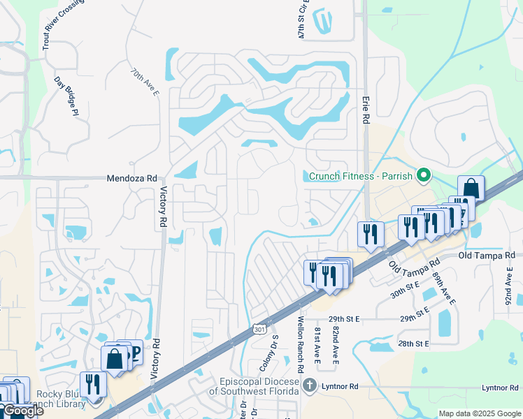 map of restaurants, bars, coffee shops, grocery stores, and more near 3328 Denise Drive in Ellenton