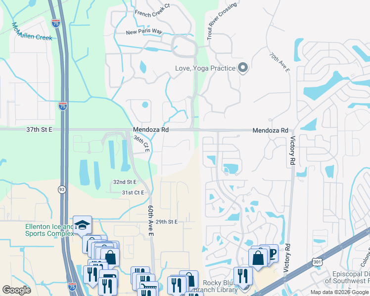 map of restaurants, bars, coffee shops, grocery stores, and more near 6359 36th Court East in Ellenton