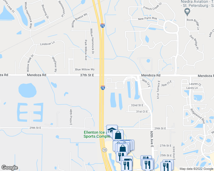 map of restaurants, bars, coffee shops, grocery stores, and more near 5424 36th Court East in Ellenton