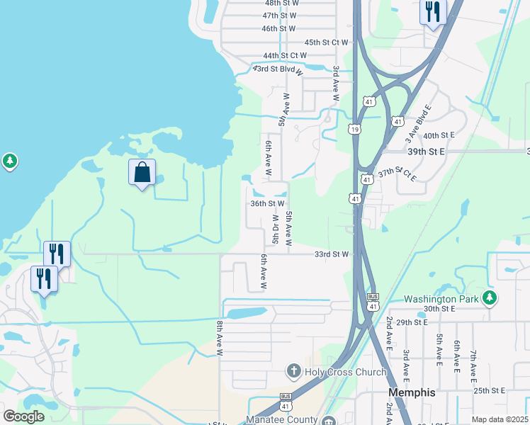 map of restaurants, bars, coffee shops, grocery stores, and more near 531 36th Street West in Palmetto